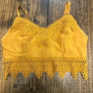 Mudd Mustard Yellow Lace Trim Crop Top